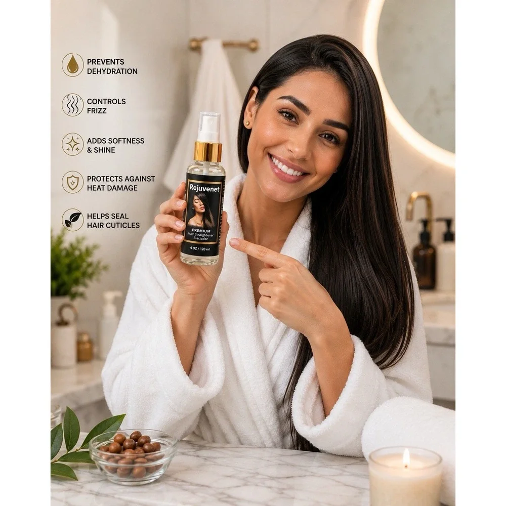 Rejuvenet Premium Hair Straightener Oil 4 oz Argan & Macadamia Anti Frizz